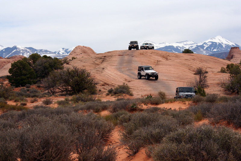 Jeeps traversing the landscape